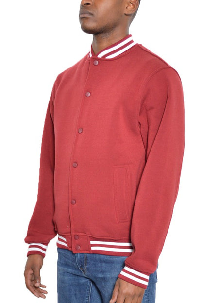 Men's Fleece Snap Button Varsity Jacket
