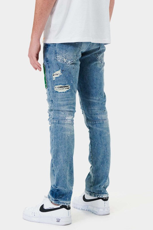 Patched Slim Denim