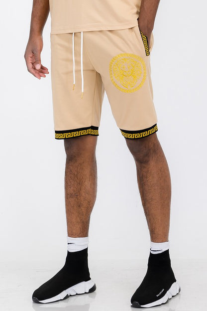 Mens Lion Head Black and Gold Detail Drip Shorts