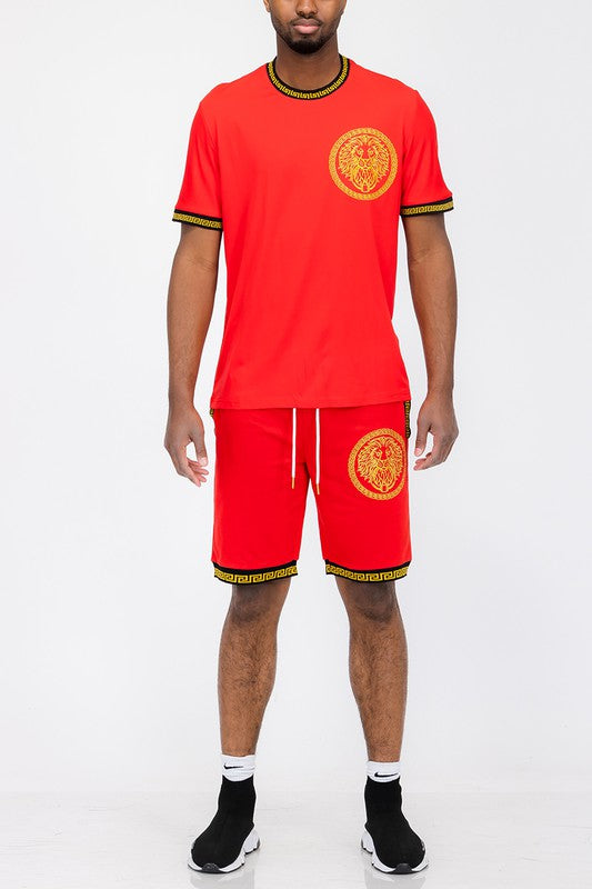 Men's Lion Head Drip Embroidery T-shirt and Shorts Set