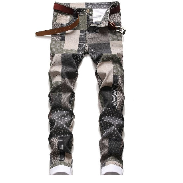 Men's Plaid Hem Cuff Jeans