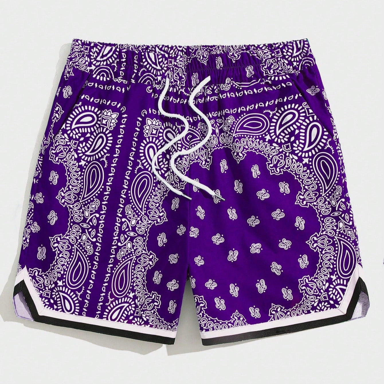 Paisley Print Drip Drawstring Waist Shorts