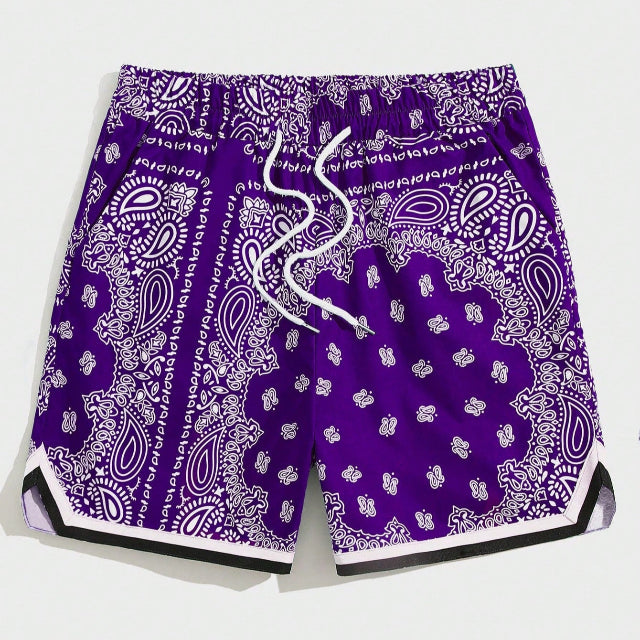 Paisley Print Drip Drawstring Waist Shorts