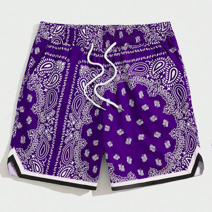 Paisley Print Drip Drawstring Waist Shorts