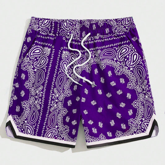 Paisley Print Drip Drawstring Waist Shorts