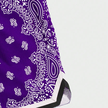 Paisley Print Drip Drawstring Waist Shorts