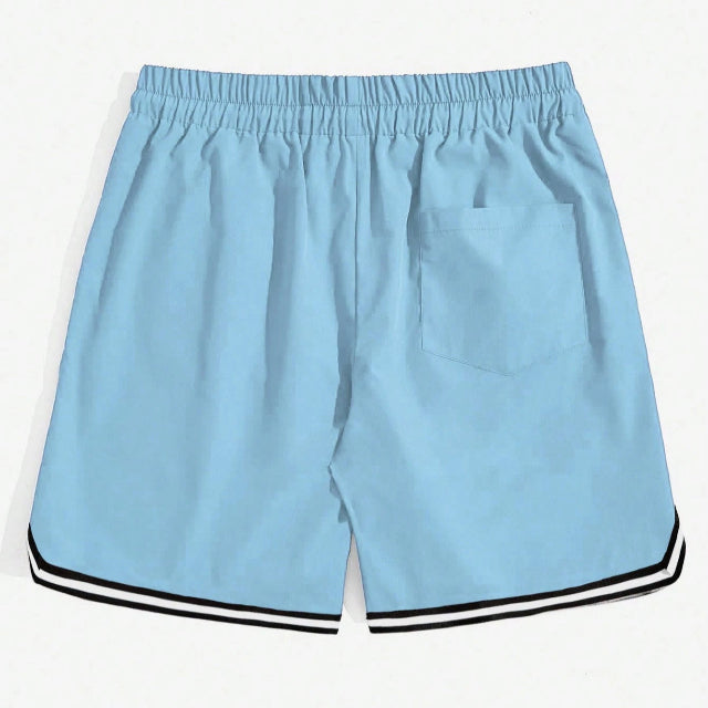 Men's Letter Graphic Contrast Trim Drawstring Waist Basketball Shorts