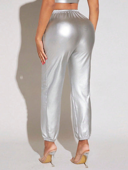 Sexy Metallic Drawstring Waist Pants