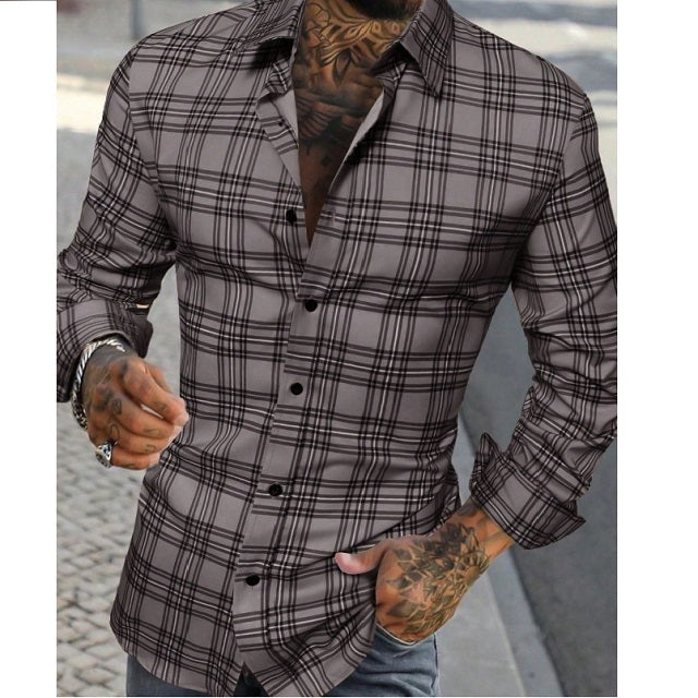 Men's Loose Fit Plaid Print Shirt