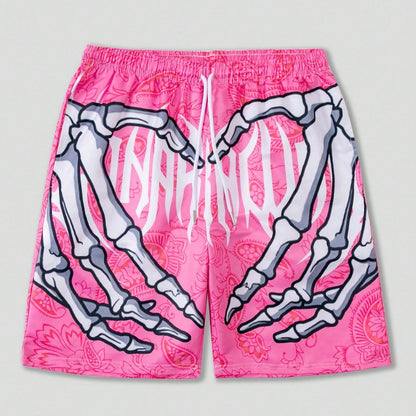 Men's Skull Print Drawstring Waist Casual Shorts