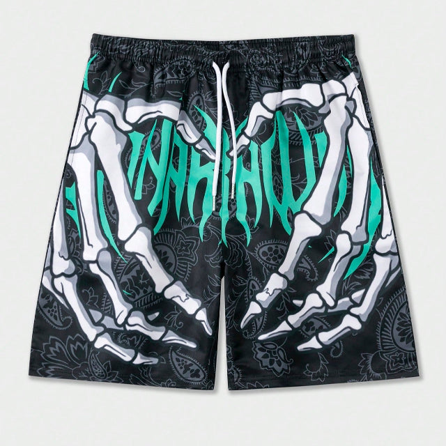 Men's Skull Print Drawstring Waist Casual Shorts