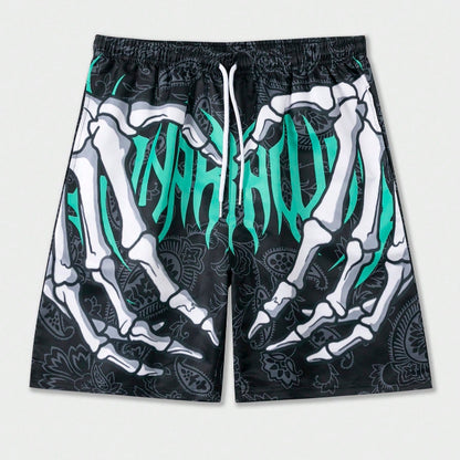 Men's Skull Print Drawstring Waist Casual Shorts