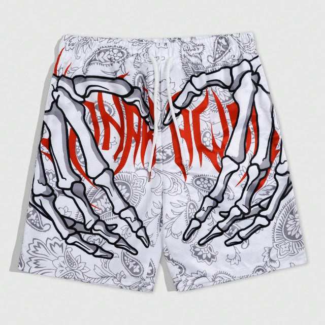 Men's Skull Print Drawstring Waist Casual Shorts