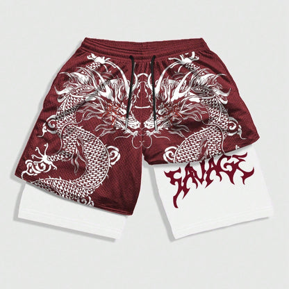 Men's Street Life Men's Dragon Printed Sports Basketball  Shorts
