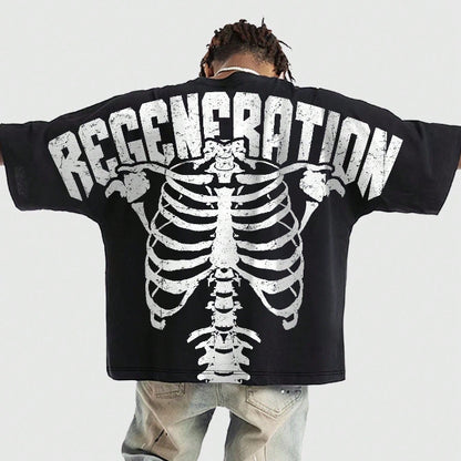 Men's Skull Round Neck Short Sleeve Printed Simple T-Shirt