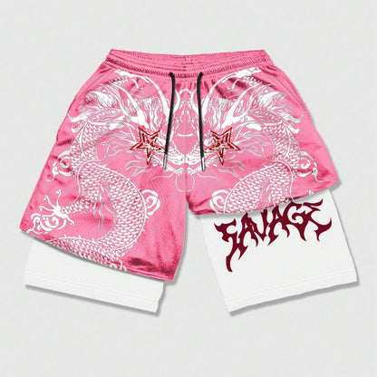 Men's Street Life Men's Dragon Printed Sports Basketball  Shorts