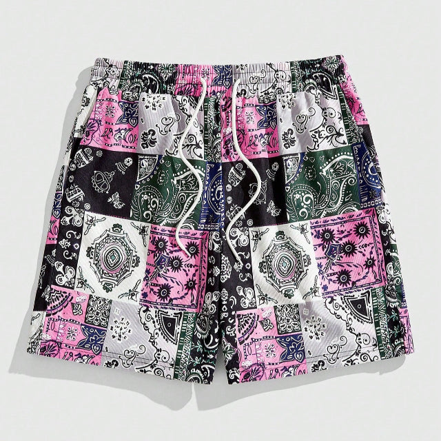 Men's  Men's Floral Print Drawstring Waist Casual Shorts