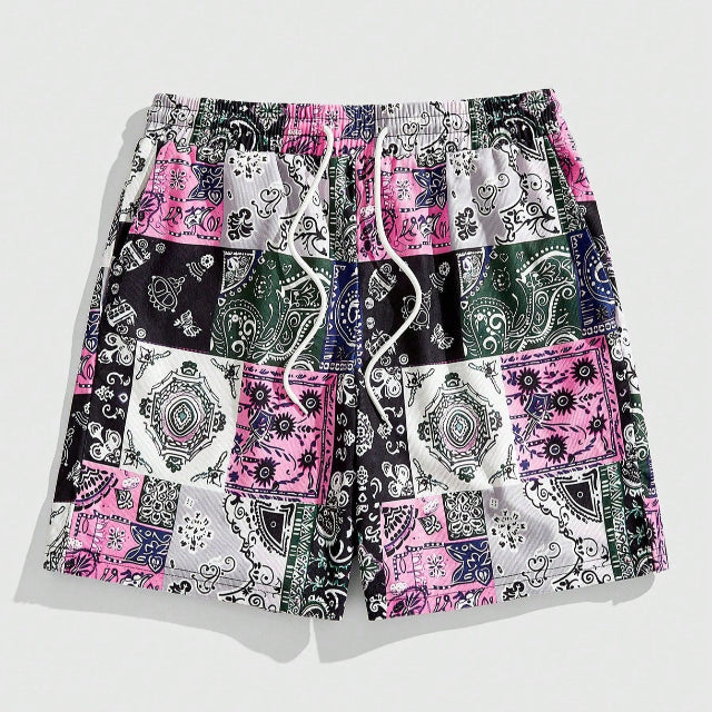 Men's  Men's Floral Print Drawstring Waist Casual Shorts