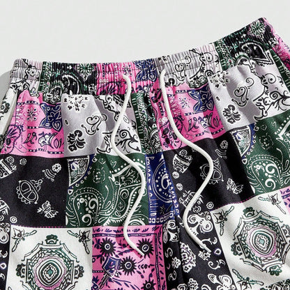 Men's  Men's Floral Print Drawstring Waist Casual Shorts