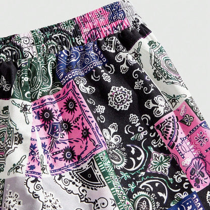 Men's  Men's Floral Print Drawstring Waist Casual Shorts