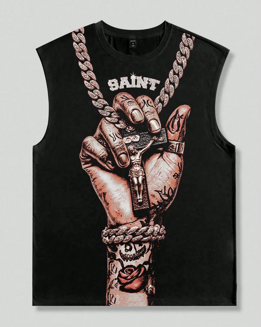 Men's Punk Letter Print Crew Neck Casual Tank Top