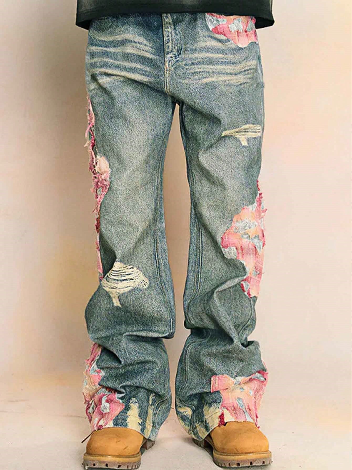 Men's Floral Embroidery Relaxed Fit Jeans