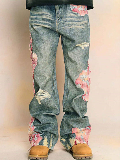 Men's Floral Embroidery Relaxed Fit Jeans