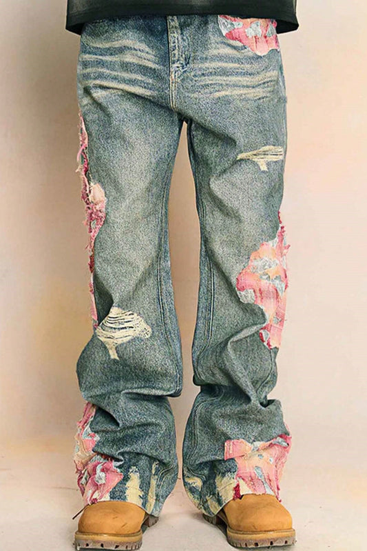 Men's Floral Embroidery Relaxed Fit Jeans