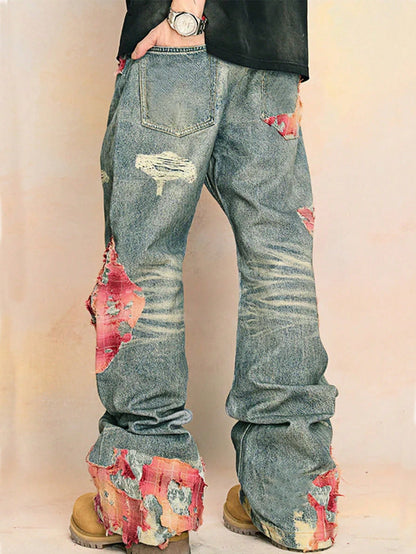 Men's Floral Embroidery Relaxed Fit Jeans
