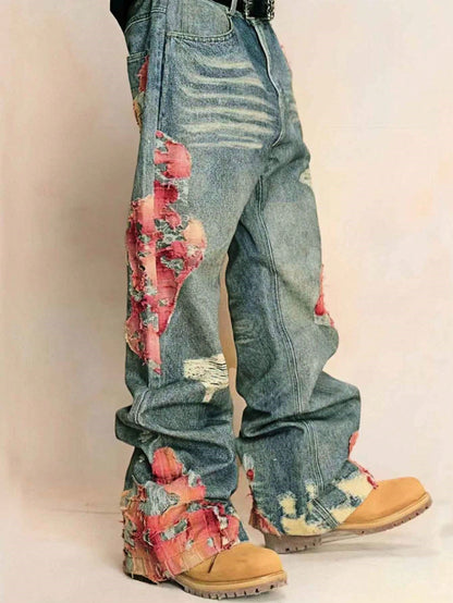 Men's Floral Embroidery Relaxed Fit Jeans