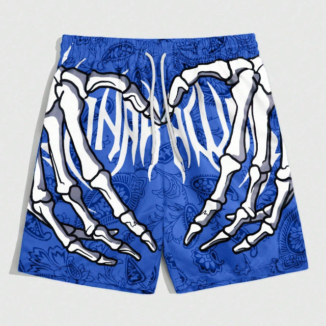 Men's Skull Print Drawstring Waist Casual Shorts