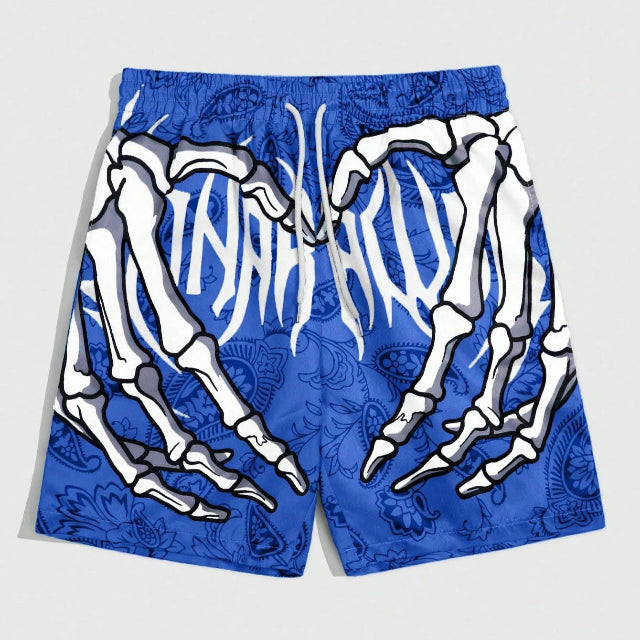 Men's Skull Print Drawstring Waist Casual Shorts