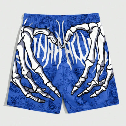 Men's Skull Print Drawstring Waist Casual Shorts