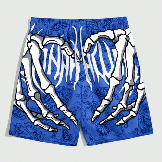 Men's Skull Print Drawstring Waist Casual Shorts