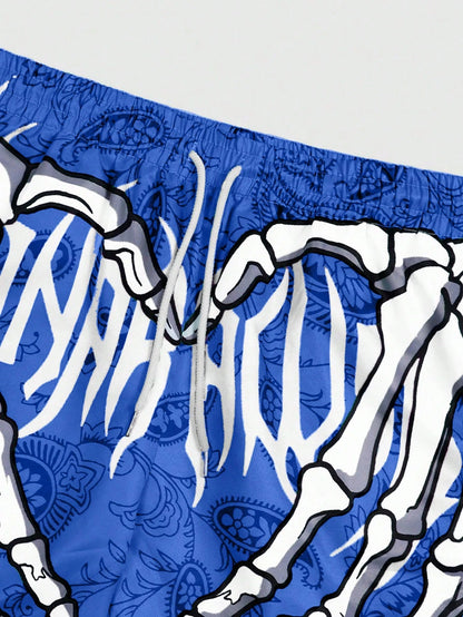 Men's Skull Print Drawstring Waist Casual Shorts
