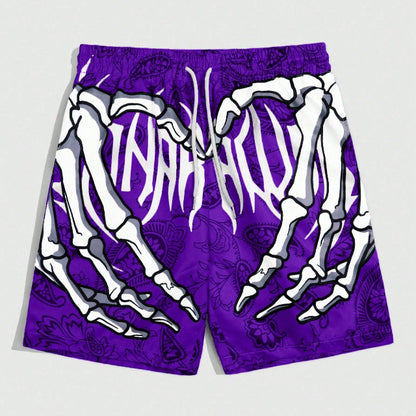 Men's Skull Print Drawstring Waist Casual Shorts