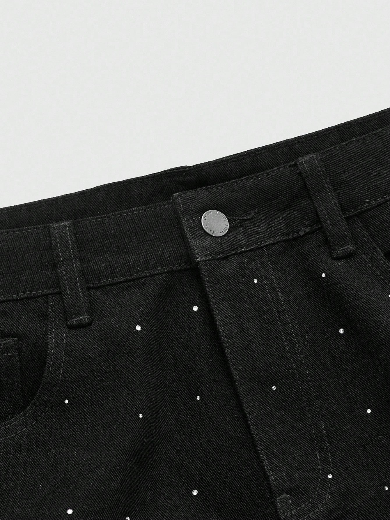 Men's Rhinestone Cross Graphic Slant Pocket Denim Jeans