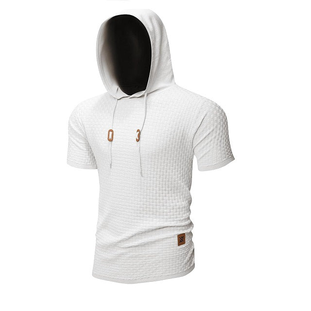 Men's Short Sleeve Waffle Knitted Pullover Hoodie