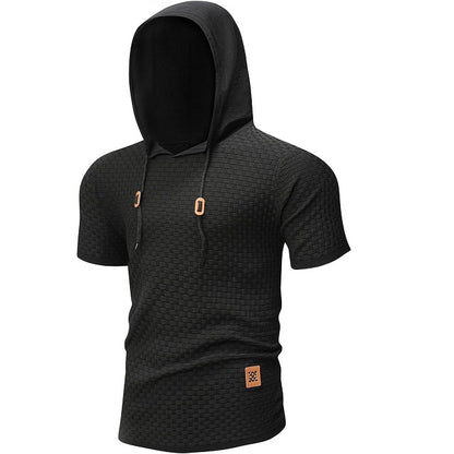 Men's Short Sleeve Waffle Knitted Pullover Hoodie