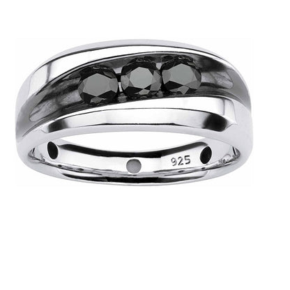 New Men's Platinum-plated Sterling Silver Round Genuine Black Diamond Ring (3/4 cttw, I Color, I3 Clarity