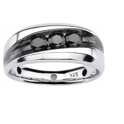 New Men's Platinum-plated Sterling Silver Round Genuine Black Diamond Ring (3/4 cttw, I Color, I3 Clarity