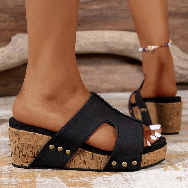Cut Out Slip-on Wedge Sandals