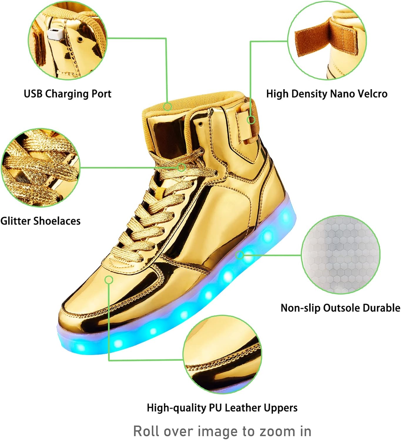 High Top USB Rechargeable Glowing Luminous Shoes