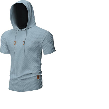 Men's Short Sleeve Waffle Knitted Pullover Hoodie