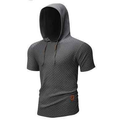 Men's Short Sleeve Waffle Knitted Pullover Hoodie