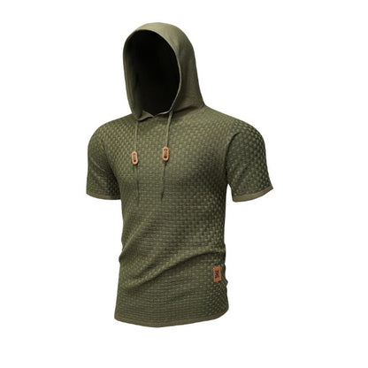 Men's Short Sleeve Waffle Knitted Pullover Hoodie