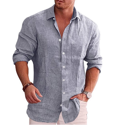 Men's Button Down Long Sleeve Linen Shirt