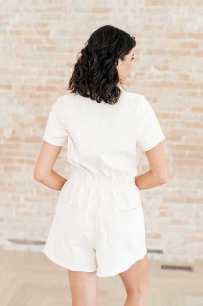 Beach Point Collared Romper in Natural