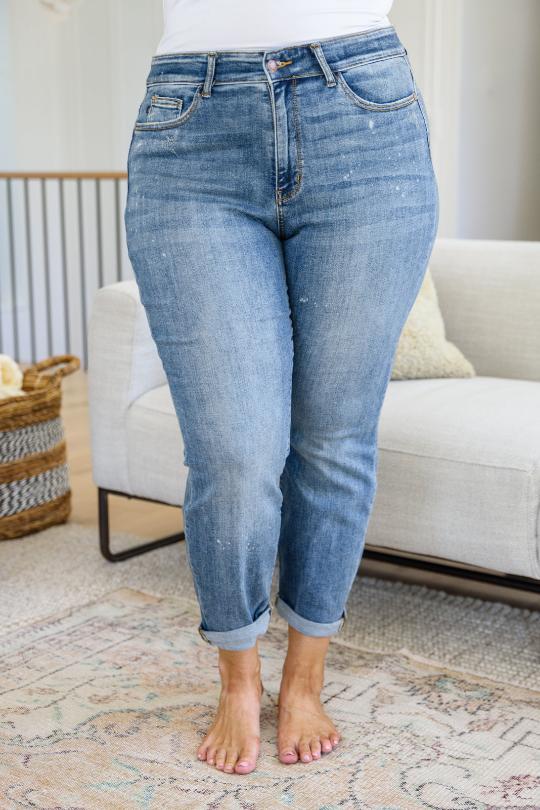 Rising Faded Splash Boyfriend Jeans