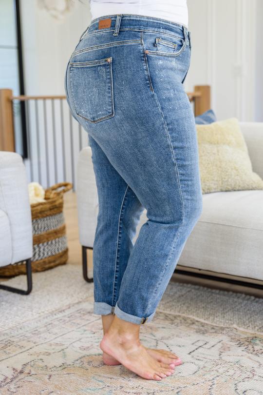 Rising Faded Splash Boyfriend Jeans